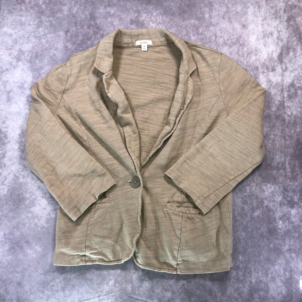 Caslon Womens Tan Khaki Slub Knit One Button Blazer Jacket Size M